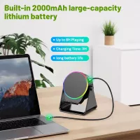 Enceinte Bluetooth Sans Fil avec Support Téléphone Ajustable 360°, Lumière RGB, Son Stéréo - Noir