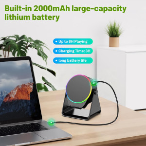 Wireless Induction Bluetooth Speaker & Phone Stand with RGB Light - Black