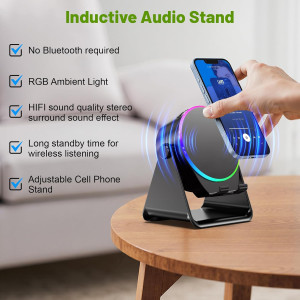 Wireless Induction Bluetooth Speaker & Phone Stand with RGB Light - Black