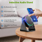 Wireless Induction Bluetooth Speaker & 360° Adjustable Phone Stand with RGB Light for iPhone/Android - Black