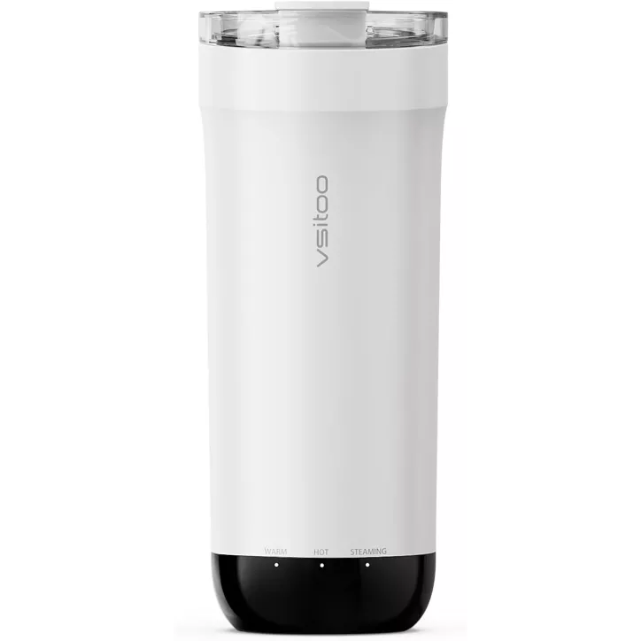 VSITOO S5 Mug de voyage chauffant 16oz, AI auto-chauffant 120-150°F, contrôle mains libres, blanc