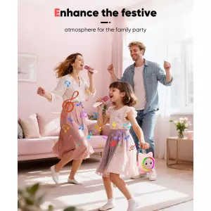 Mini Karaoké Enfant Portable avec 2 Micros Sans Fil Rose