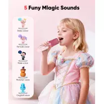 Mini Karaoké Enfant Portable avec 2 Micros Sans Fil Rose