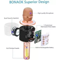 Micro Karaoké Bluetooth BONAOK 3-en-1 Rose Gold Portable