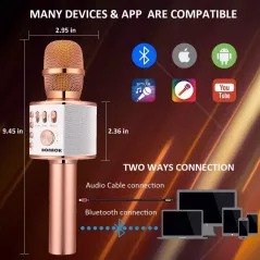 Micro Karaoké Bluetooth BONAOK 3-en-1 Rose Gold Portable