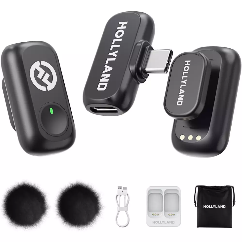 Hollyland Lark A1 Wireless Mic for iPhone & Android – Noise Cancel, 2TX