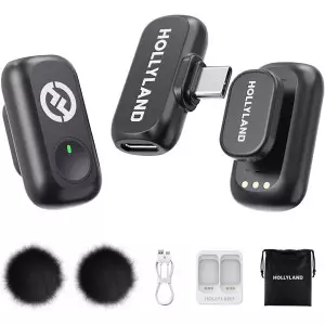 Hollyland Lark A1 Wireless Mic for iPhone & Android – Noise Cancel, 2TX