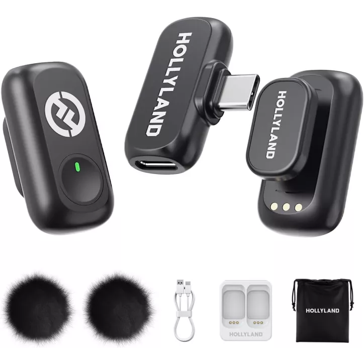 Microphone sans fil Hollyland Lark A1 pour iPhone & Android, 48kHz/24-bit, anti-bruit 3 niveaux, USB-C (2TX)