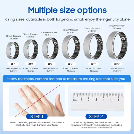 Smart Health Ring Rose Gold n°7 - Suivi Stress et Sommeil, Étanche, Compatible iOS/Android, Sans Abonnement