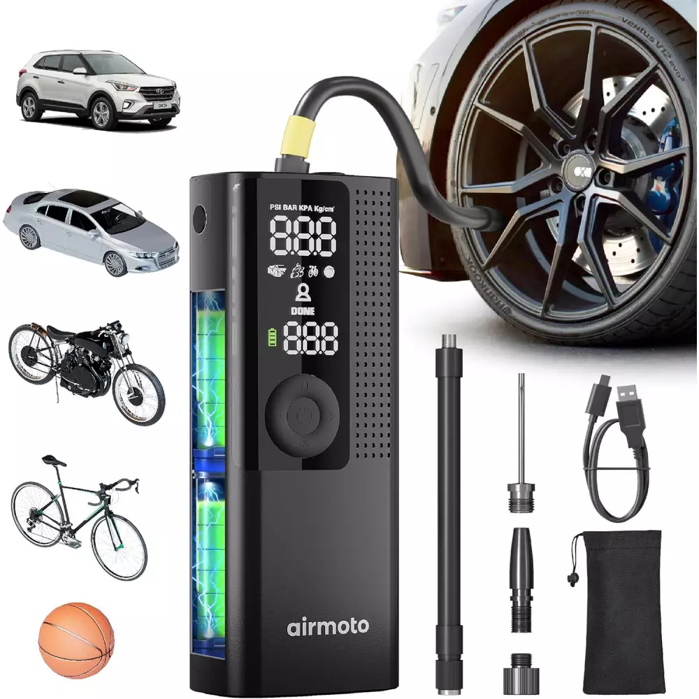 Airmoto Portable Tire Inflator - Digital Air Compressor with LED Light