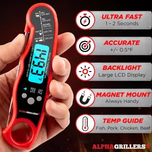 Alpha Grillers Digital Meat Thermometer – Instant Read for Grilling Gifts