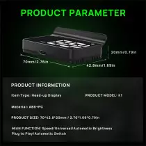 Affichage Tête Haute Voiture K1-White GPS USB Luminosité Auto