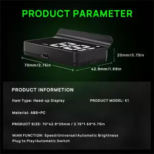 Car HUD K1-White: Digital GPS Speedometer with Auto Brightness & USB Plug-in