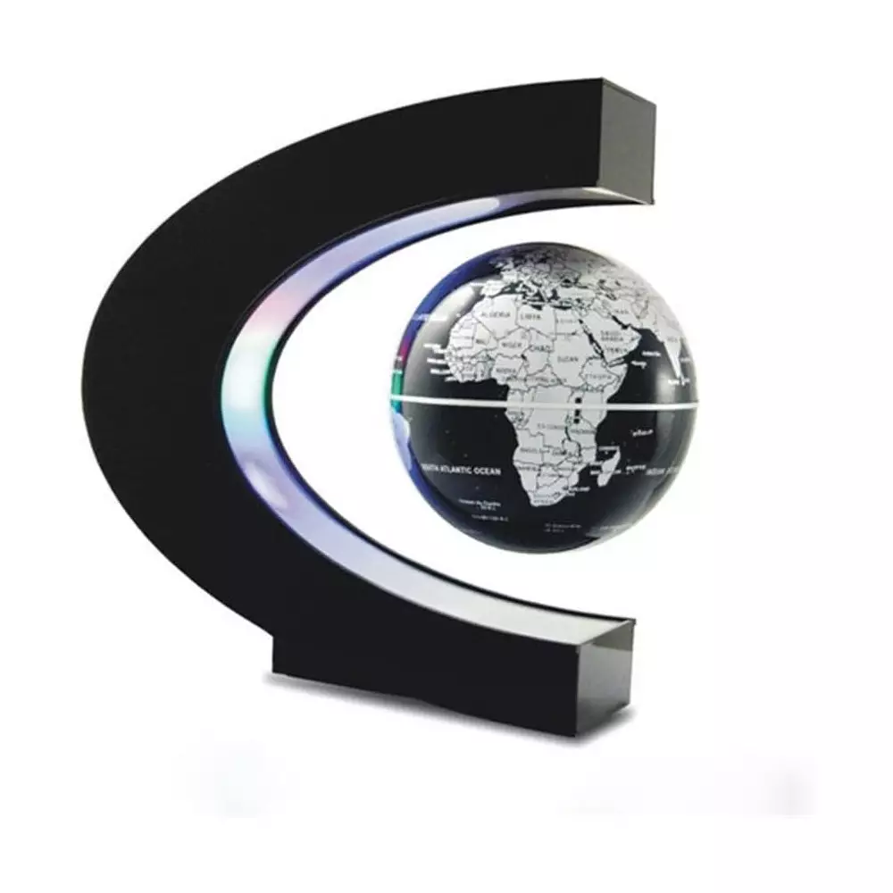Senders LED Magnetic Floating Globe C Shape Desk Decoration Black-Silver
