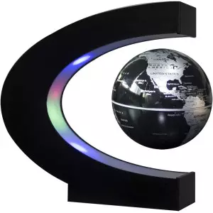 Globe Flottant LED Magnétique C - Décor Bureau Noir-Argent