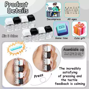 2 Jouets Fidget Clavier 4-en-1 Antistress Noir & Blanc