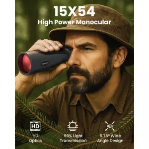 15X54 Monocular Telescope for Adults – Waterproof, BAK4 Prism & FMC Lens