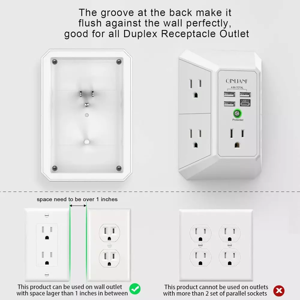 Multiprise QINLIANF 5 prises + 4 USB 4.8A Protection 1680J