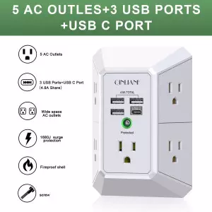 QINLIANF 5 Outlet Surge Protector with 4 USB Ports 1680J Power Strip