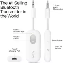 Twelve South AirFly SE Bluetooth Audio Adapter – 20+ Hr Battery, 3.5mm Jack