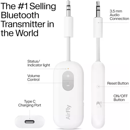 Twelve South AirFly SE : Émetteur Bluetooth sans fil pour AirPods/Casque, Batterie 20+h, Jack 3,5mm