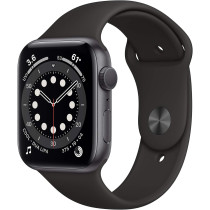Apple Watch Series 6 GPS 44mm Space Gray Aluminum - Black Sport Band (Renewed)
