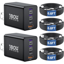 2 Pack 180W USB-C 4-Port GaN Fast Charger for MacBook, iPhone & Samsung