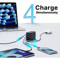 Chargeur USB C 2 Pack 180W, 4 Ports GaN Super Rapide Noir