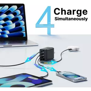 Chargeur USB C 2 Pack 180W, 4 Ports GaN Super Rapide Noir