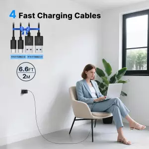 Chargeur USB C 2 Pack 180W, 4 Ports GaN Super Rapide Noir