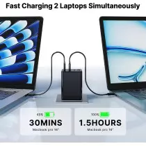 Chargeur USB C 2 Pack 180W, 4 Ports GaN Super Rapide Noir