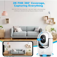 Caméra Sécurité Intérieure 2K WiFi avec Détection IA & Audio