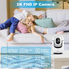 Caméra Sécurité Intérieure 2K WiFi avec Détection IA & Audio