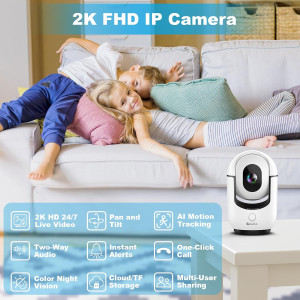 2K WiFi Pan/Tilt Indoor Security Camera with AI Motion & 2-Way Audio