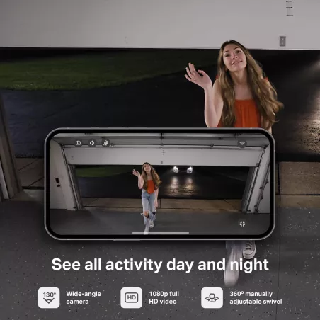 Caméra de Sécurité myQ Smart Garage 1080p HD, Vision Nocturne, Détection Mouvement, Wi-Fi, Audio Bidirectionnel