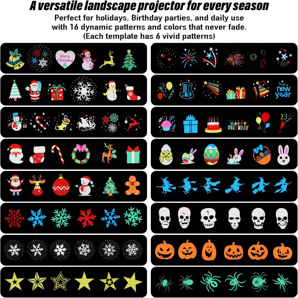 2025 Xmas Projector Lights – Brighter, 16 Slides, Waterproof Timer