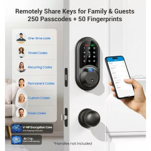 Veise RZ07 Fingerprint Smart Lock – Keyless 7-in-1 App-Controlled Deadbolt