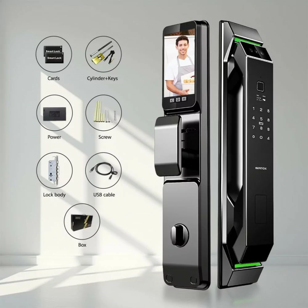 3D Face Recognition Smart Door Lock with HD Camera & 7-in-1 Keyless Entry
