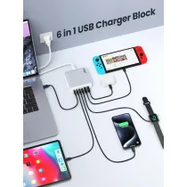 200W USB C Charger Block GaN III 6-Port Fast Charging Station Hub