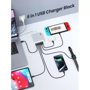 200W USB C Charger Block GaN III 6-Port Fast Charging Station Hub