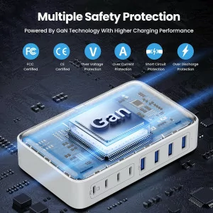 200W USB C Charger Block GaN III 6-Port Fast Charging Station Hub
