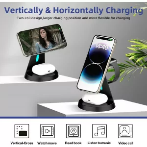 2025 Magnetic Wireless Charger 3-in-1 Stand for Samsung & Apple Devices
