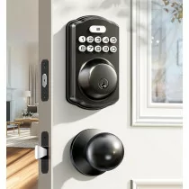 Veise Matte Black Keyless Entry Door Lock with Backlit Keypad & Knobs
