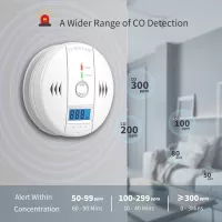 Détecteur de monoxyde de carbone avec capteur sensible, affichage LCD et alarme sonore, pile incluse