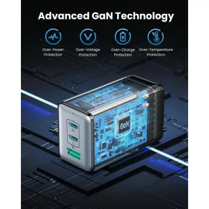 128W GaN III USB-C 3-Port Fast Charger - Portable PD QC Adapter for Laptop & Phone