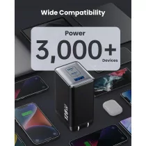 128W GaN III USB-C 3-Port Fast Charger - Portable PD QC Adapter for Laptop & Phone