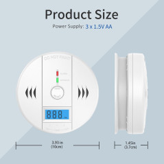 Battery-Powered Carbon Monoxide Detector with LCD & Sound Alarm