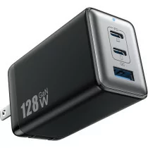 128W GaN III USB-C 3-Port Fast Charger - Portable PD QC Adapter for Laptop & Phone