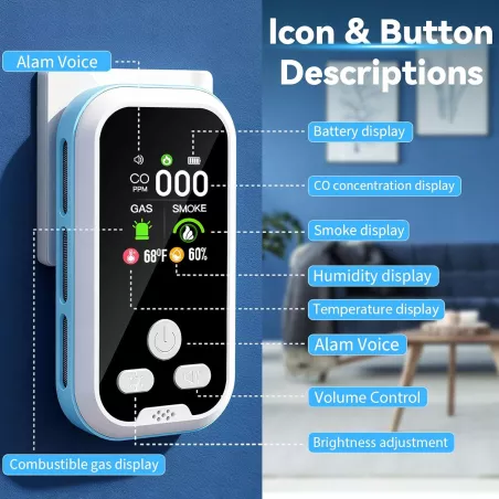 Détecteur 6 en 1 CO avec Écran HD – Sécurité Maison