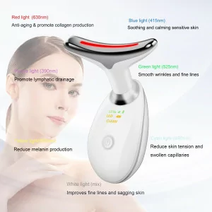 Portable Face & Neck Massager with 7 Color LED Lights for Skin Care